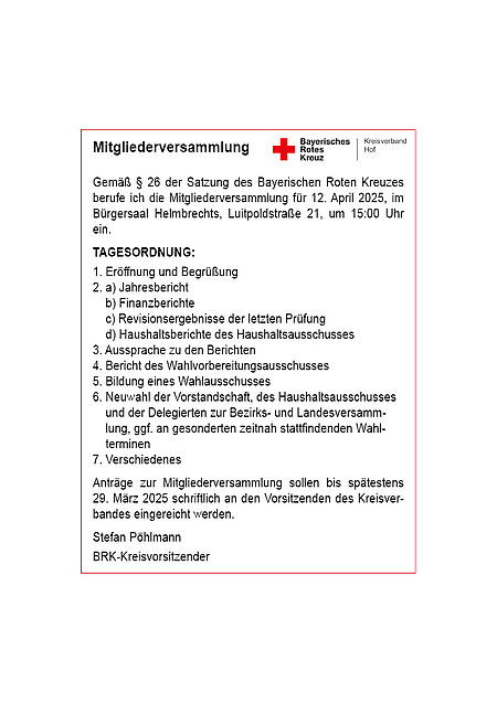 Einladung zur Mirgliederversammlung mit Neuwahlen