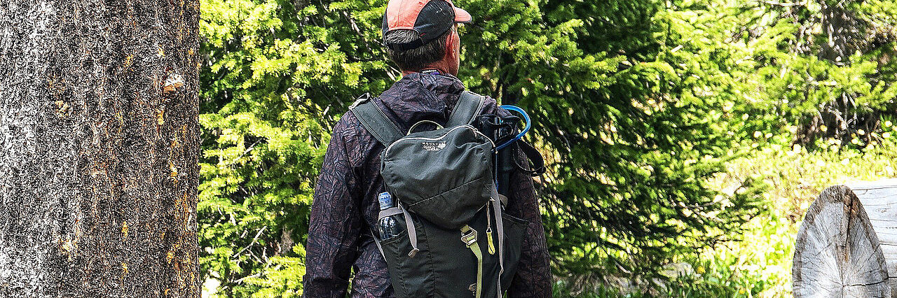 Mann wandert im Wald