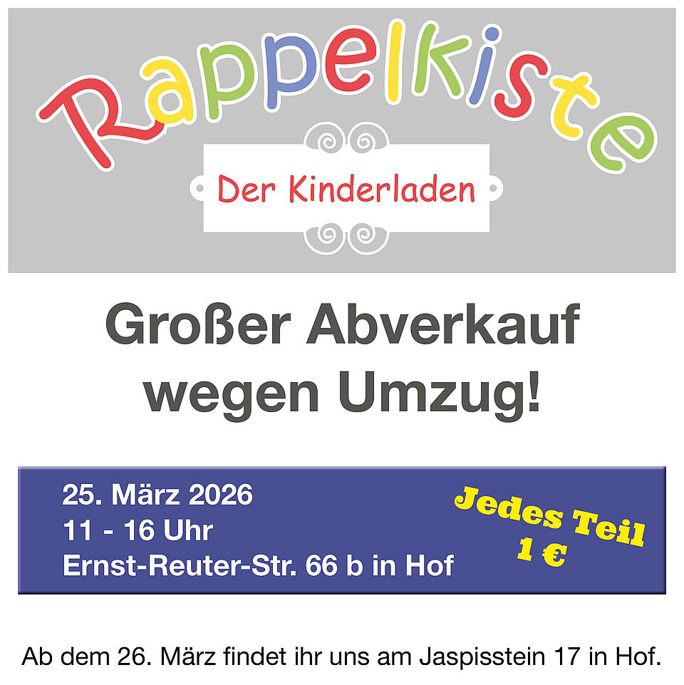 Ausverkauf in der Rappelkiste am 25. März wegen Umzug