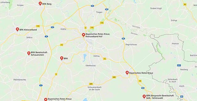 Kartenausschnitt von Stadt und Landkreis Hof