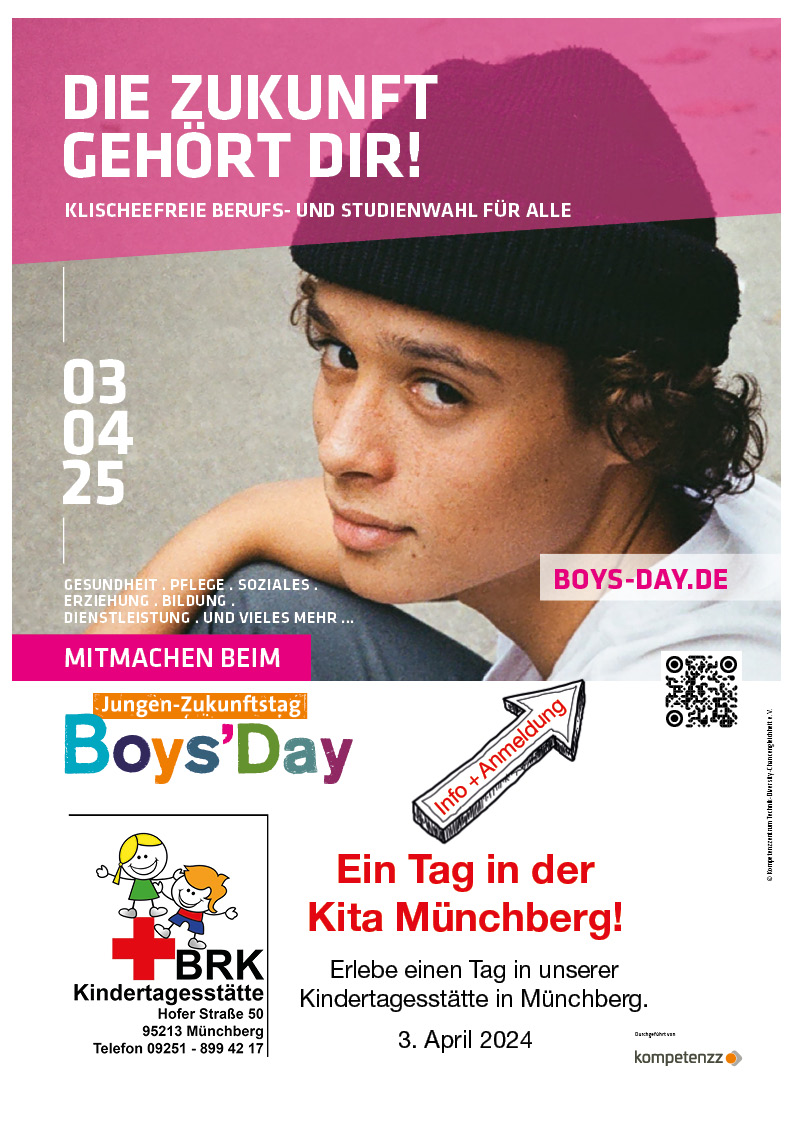Plakat zum Boys'Day in der BRK-Kita Münchberg